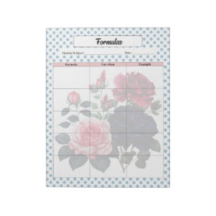 Pink and Blue Roses Formulas and Equations Planner Notepad