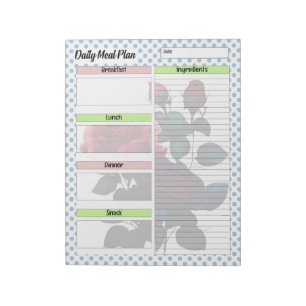 Pink and Blue Roses Meal Planner  Notepad