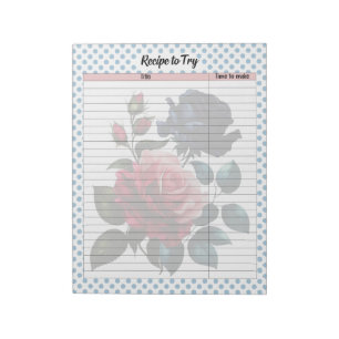 Pink and Blue Roses Recipe Notepad