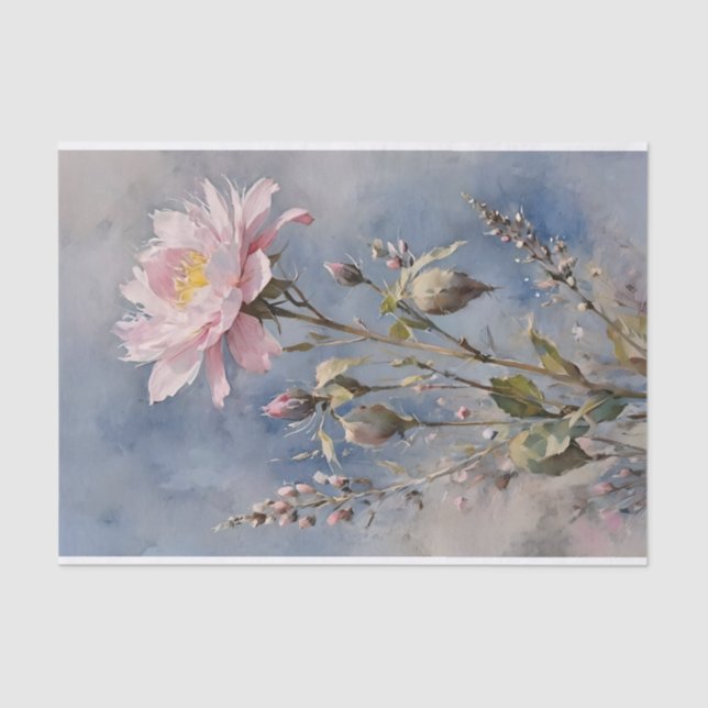 Pink and Blue Roses Watercolor Decoupage Tissue Paper (Front)