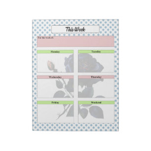 Pink and Blue Roses Weekly Planner Notepad