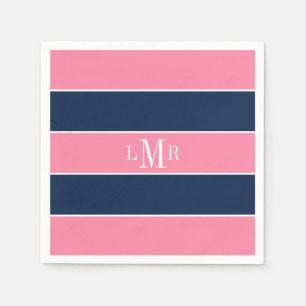 Pink and Blue Rugby Stripes 3 Letter Monogram Napkin