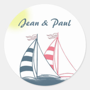Pink and blue sailboats classic round sticker