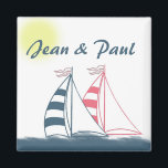 Pink and blue sailboats magnet<br><div class="desc">His and her sailboats for the just to be - or already married couple who loves sailing. Easily change names on this design.</div>