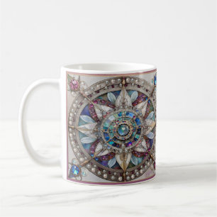 Pink and Blue Sapphires Diamonds Pearls Mandala Coffee Mug