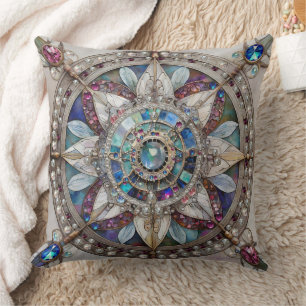 Pink and Blue Sapphires Diamonds Pearls Mandala Cushion