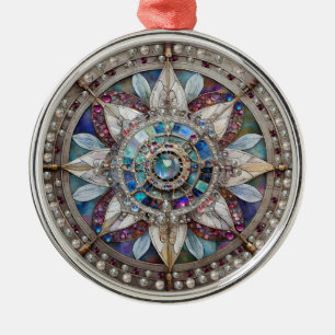Pink and Blue Sapphires Diamonds Pearls Mandala Metal Ornament