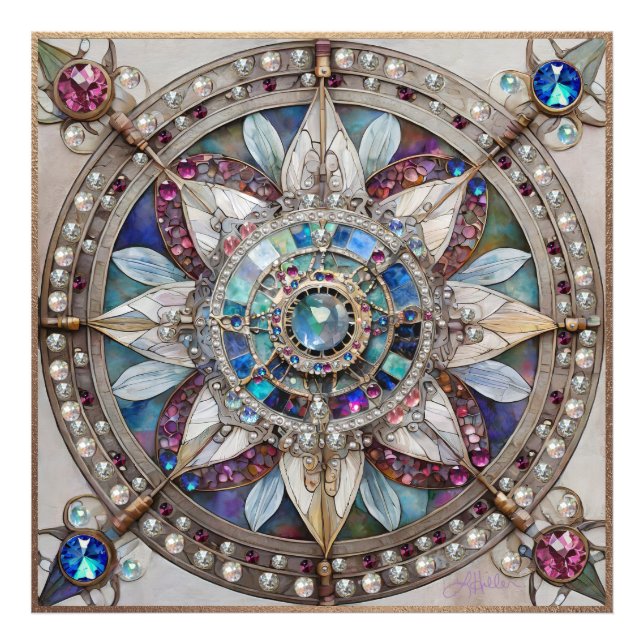 Pink and Blue Sapphires Diamonds Pearls Mandala Photo Print (Front)