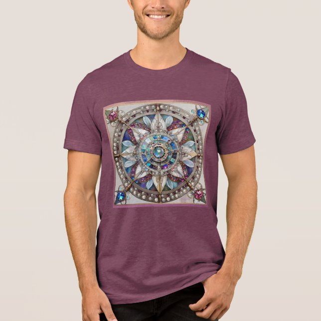 Pink and Blue Sapphires Diamonds Pearls Mandala Tri-Blend Shirt (Front)