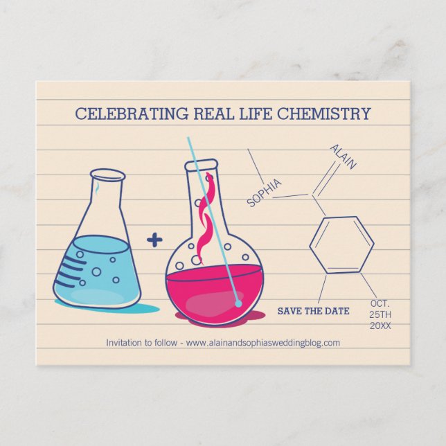 Pink and Blue Save the Date Chemistry Postcards (Front)