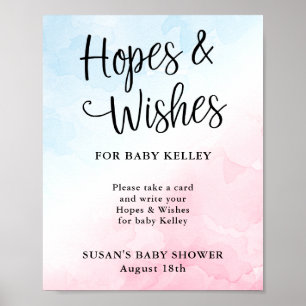 Pink and Blue Script Baby Shower Hopes & Wishes Poster
