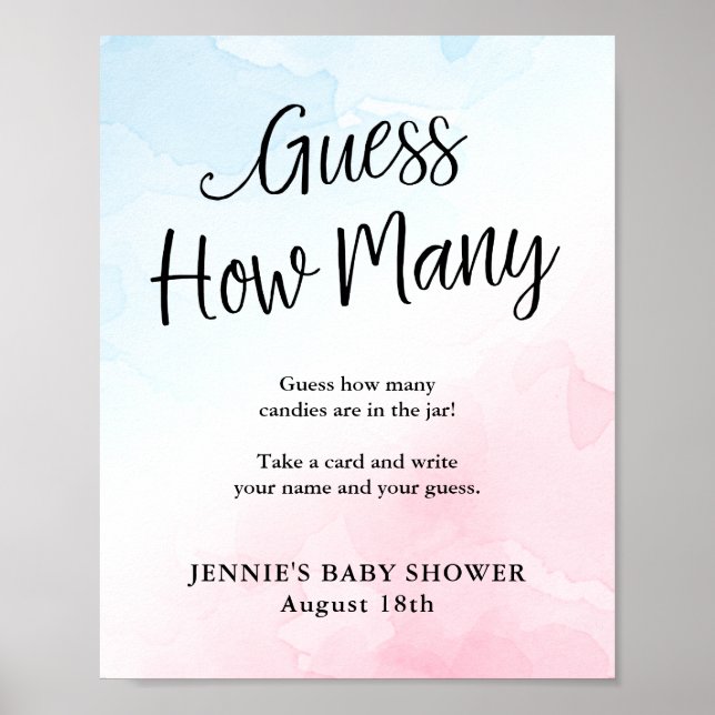 Pink and Blue Script Guess How Many Game Display Poster (Front)