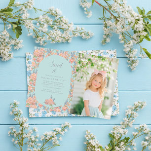 Pink and blue shabby chic florals Birthday Invitation