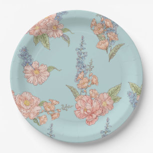 Pink and blue shabby chic florals paper plate