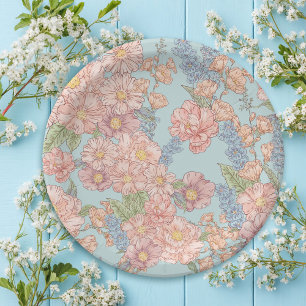 Pink and blue shabby chic florals paper plate