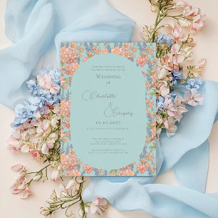 Pink and blue shabby chic florals wedding invitation