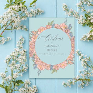 Pink and blue shabby chic florals Welcome Poster