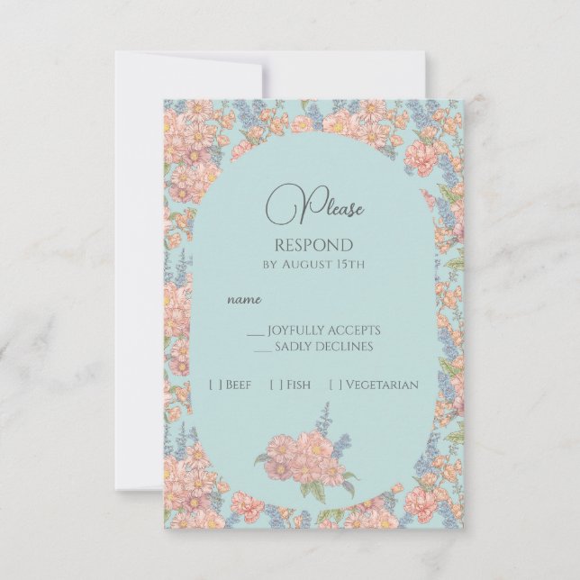 Pink and blue shabby chic RSVP card (Front)