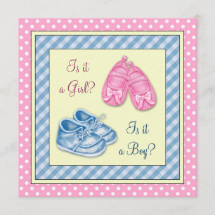Pink and Blue Shoe Gender Reveal Baby Shower Invitation