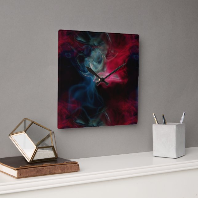 pink and blue smoke abstract square wall clock (Office)