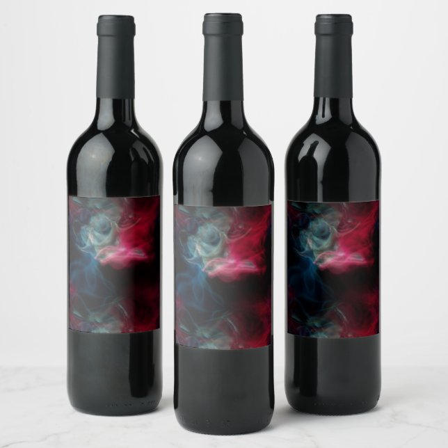 pink and blue smoke abstract wine label (Bottles)
