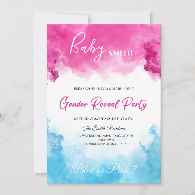 Pink and Blue Smoke Baby Gender Reveal Invitation (Front)