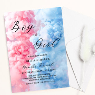 Pink and Blue Smoke Boy or Girl Gender Reveal Invitation