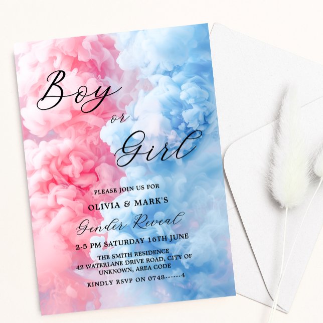 Pink and Blue Smoke Boy or Girl Gender Reveal Invitation (Creator Uploaded)