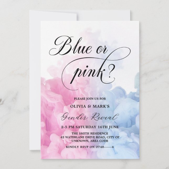 Pink and Blue Smoke Gender Reveal Invitation (Front)