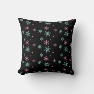 Pink And Blue Snowflake Pattern Christmas Wintery Cushion