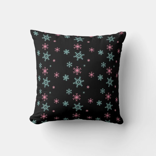 Pink And Blue Snowflake Pattern Christmas Wintery Cushion (Front)