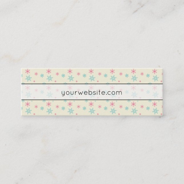 Pink And Blue Snowflake Pattern Festive Wintery Mini Business Card (Front)