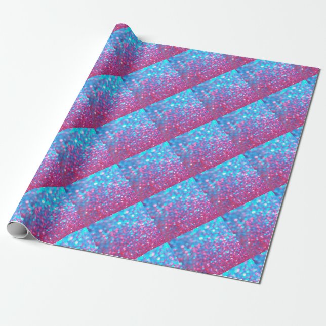 Pink and Blue Sparkle Glitter Wrapping Paper (Unrolled)