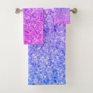 Pink And Blue Sparkling Glitter Bath Towel Set