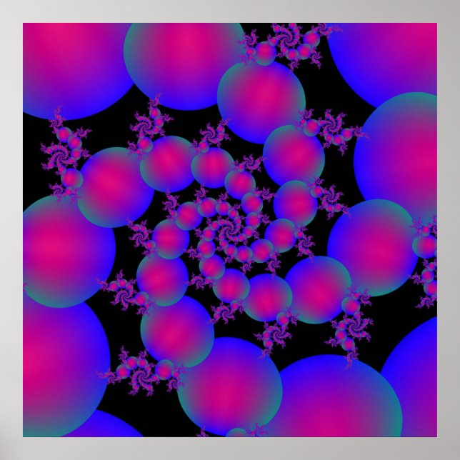 Pink and Blue Spiral Bubbles Poster (Front)