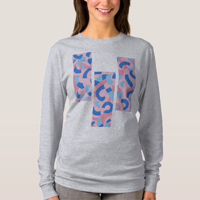 Pink and Blue Split Doodle Pattern T-Shirt (Front)