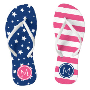 Pink and Blue Stars and Stripes Monogram Thongs