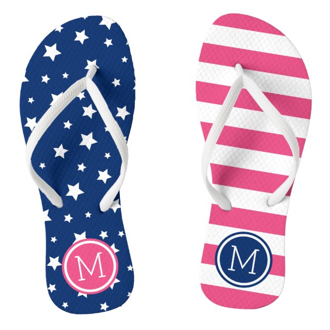 Pink and Blue Stars and Stripes Monogram Thongs (Footbed)