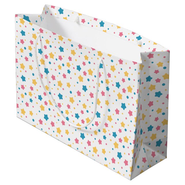Pink and Blue Stars Pattern Large Gift Bag (Back Angled)