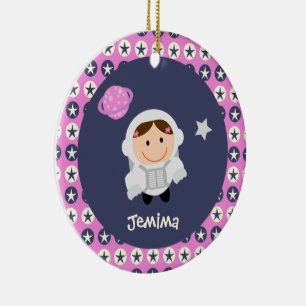 Pink and Blue Stars Spacegirl Ceramic Tree Decoration