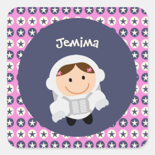 Pink and Blue Stars Spacegirl Square Sticker