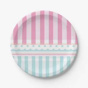 Pink and Blue Stripes Bakery Style Paper Plate