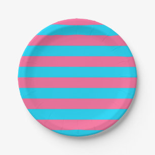 Pink and Blue Stripes Design Paper Plate