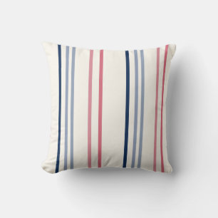 Pink and Blue Stripes on white Cushion
