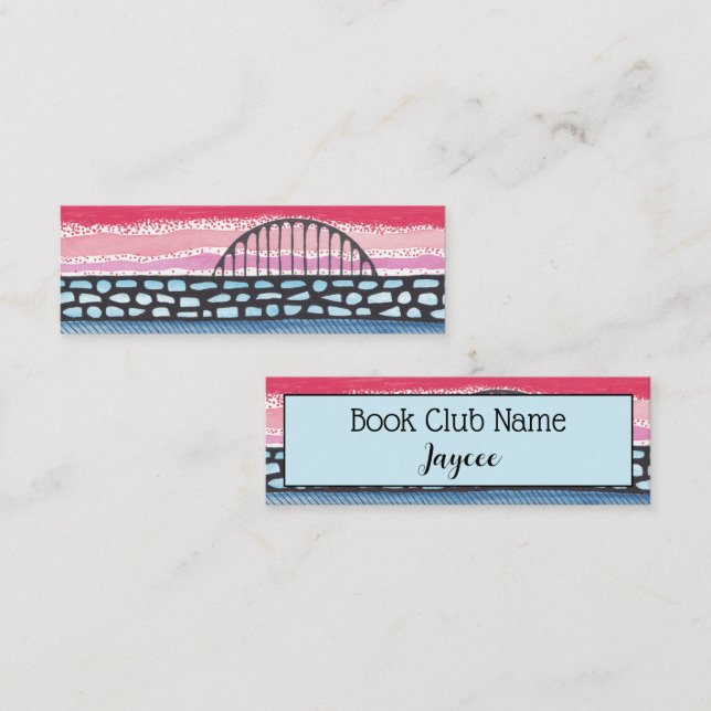 Pink and blue stripes, watercolour, book club calling card (Front/Back)