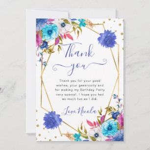 Pink and Blue Summer Flowers Frame Birthday Thank You Card