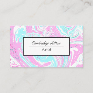 Pink and Blue Swirls Abstract Fluid Art Business Card