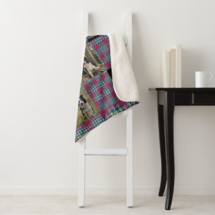 Pink and Blue Teal Plaid 8 Photo Collage Sherpa Blanket