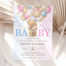 Pink and Blue Teddy Bear Gender Reveal Invitation