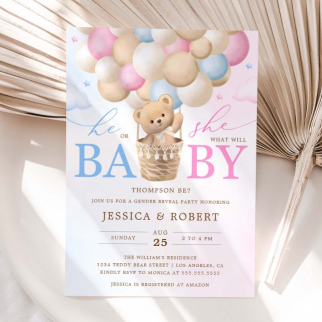 Pink and Blue Teddy Bear Gender Reveal Invitation (Creator Uploaded)